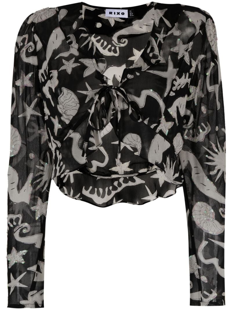 Black Neelu Oceanic Print Blouse