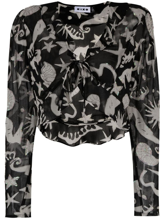 Black Neelu Oceanic Print Blouse