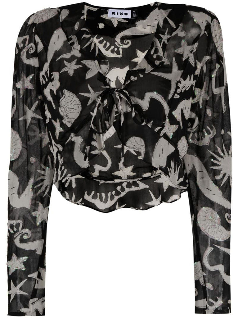 Black Neelu Oceanic Print Blouse