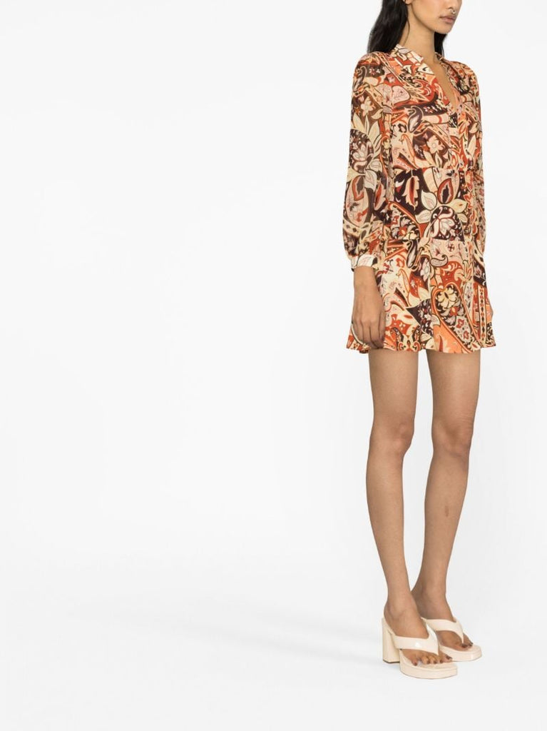 Neutral Indy Paisley Print Mini Dress