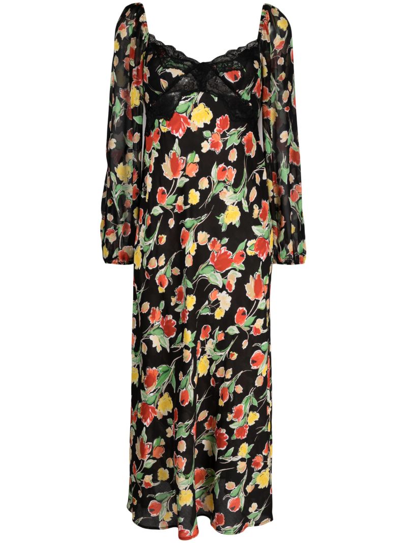 Black Thaleena Fontainhas Floral Dress