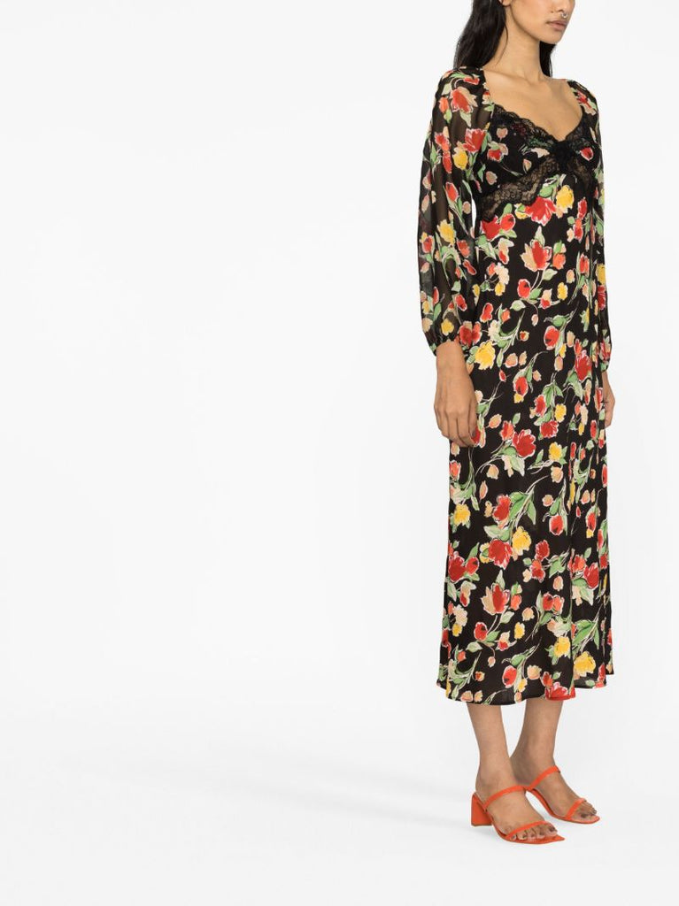 Black Thaleena Fontainhas Floral Dress