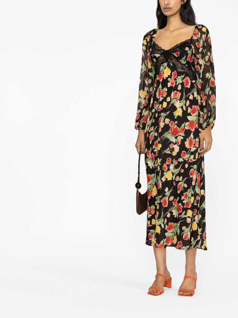 Black Thaleena Fontainhas Floral Dress