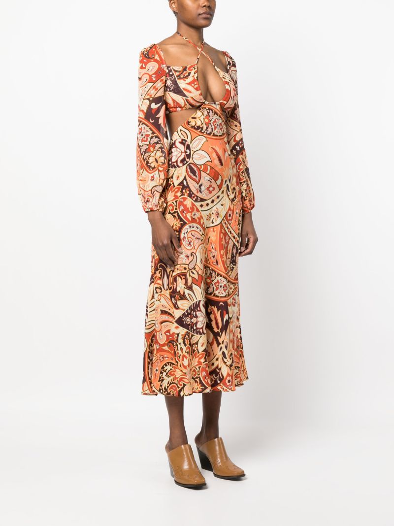Orange Kamilla Paisley Print Silk Midi Dress
