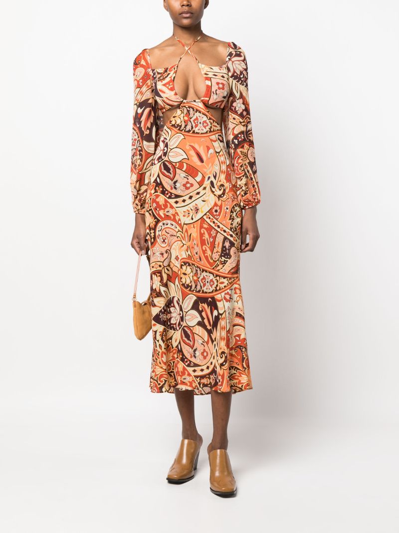 Orange Kamilla Paisley Print Silk Midi Dress