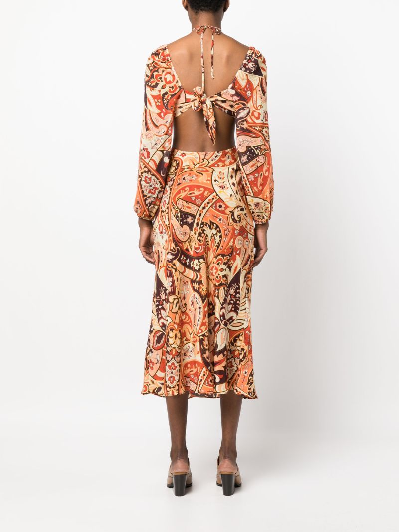Orange Kamilla Paisley Print Silk Midi Dress