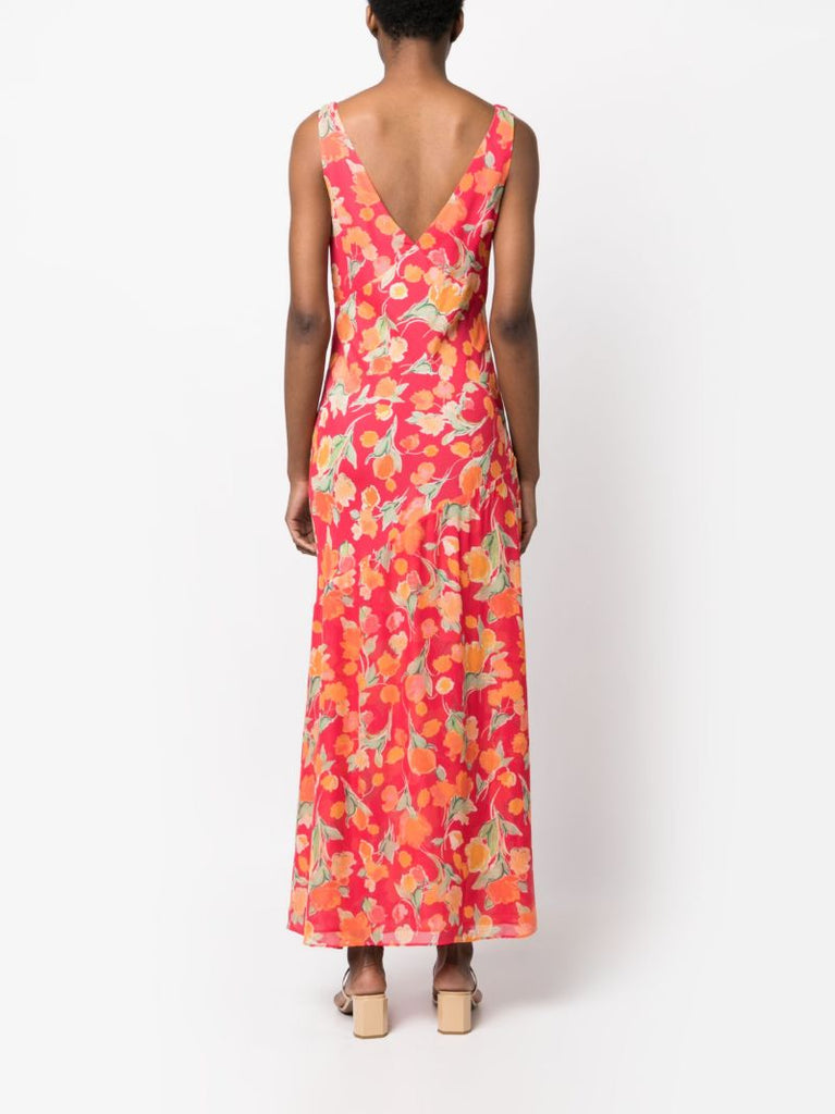 Pink Moniq V-neck Floral Print Maxi Dress