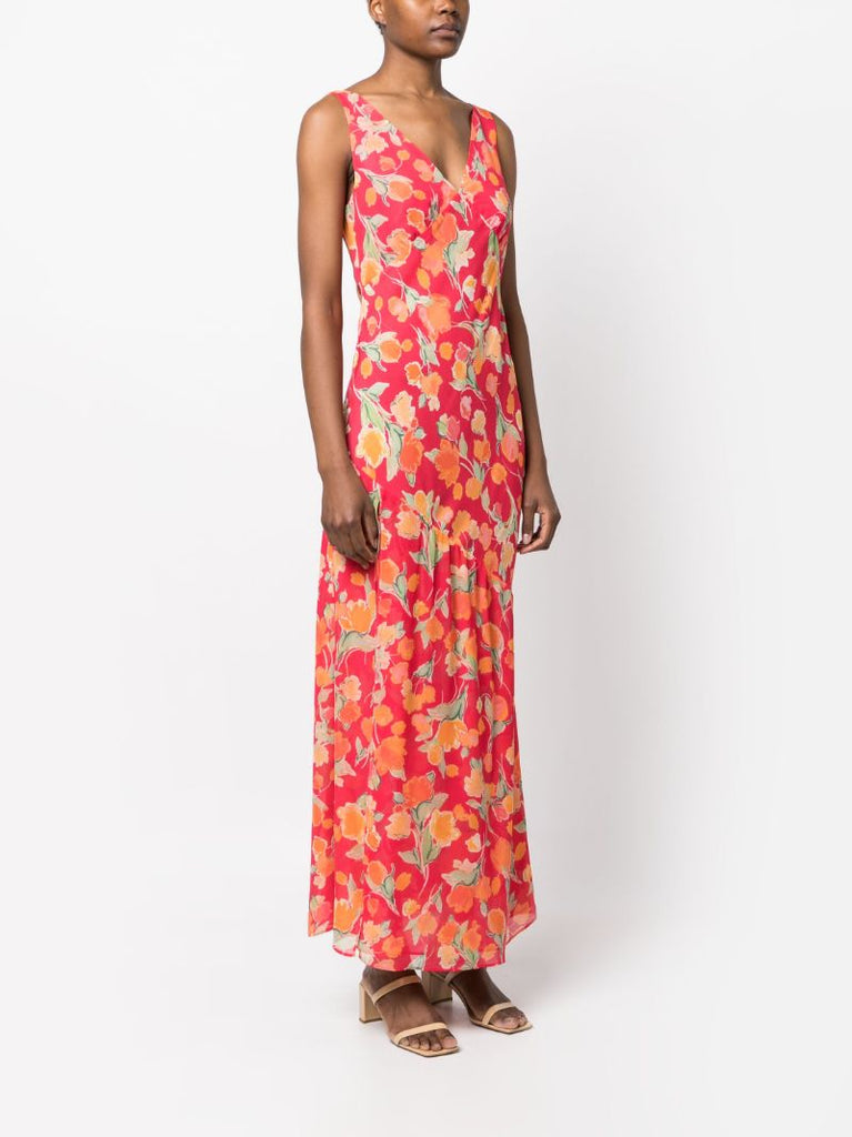 Pink Moniq V-neck Floral Print Maxi Dress