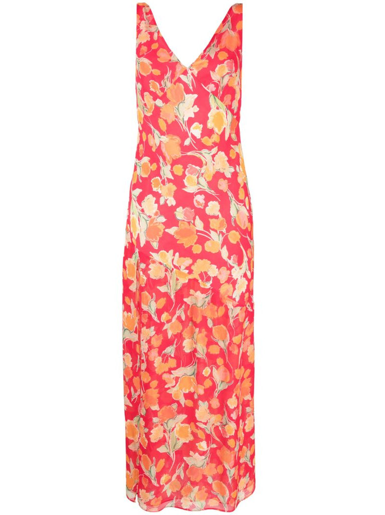 Pink Moniq V-neck Floral Print Maxi Dress