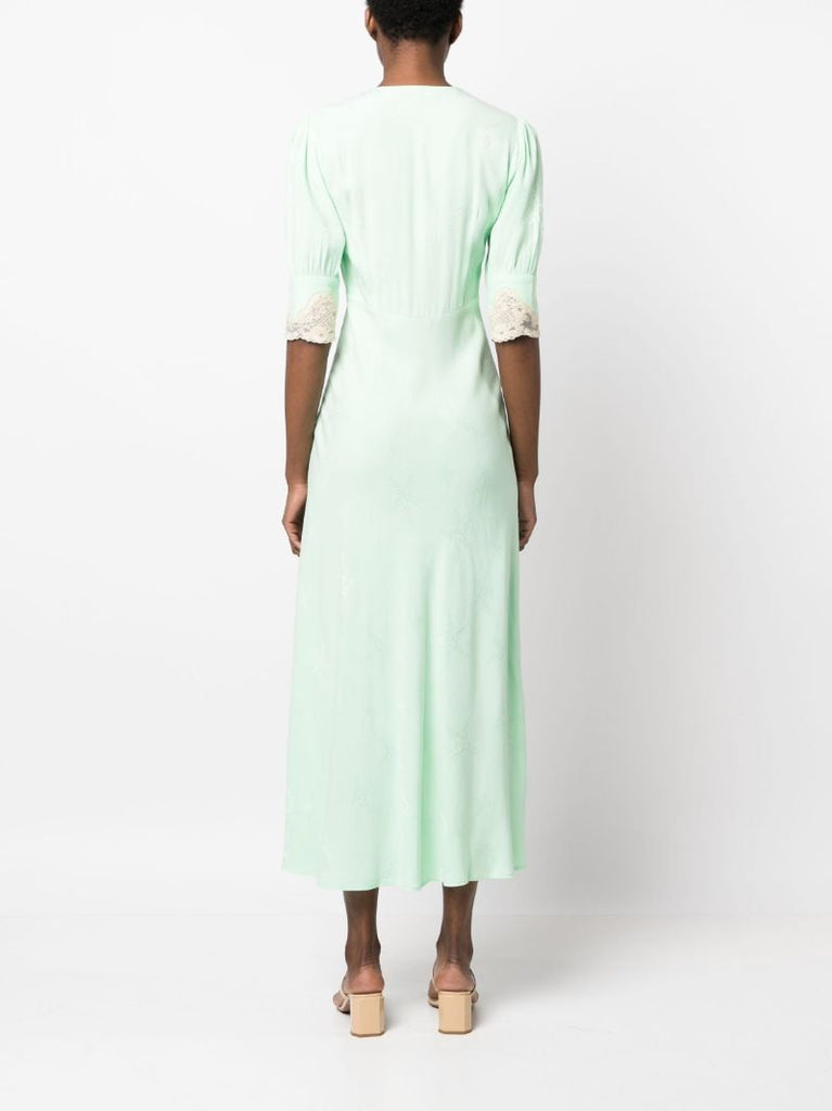 Green Simone Lace-trim Midi Dress