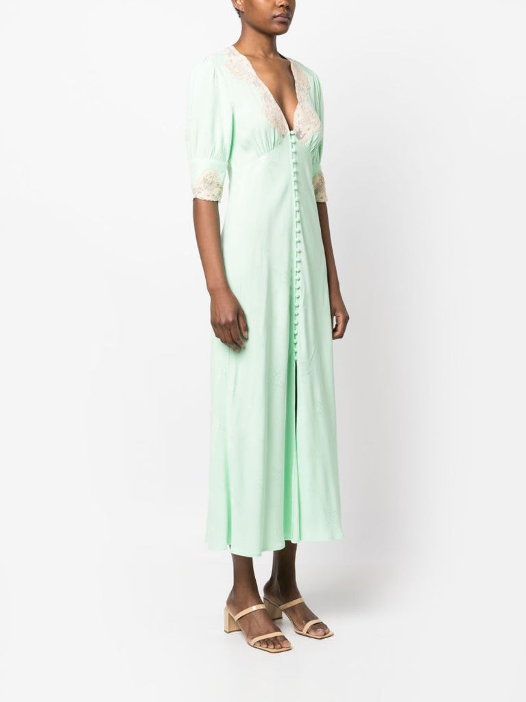 Green Simone Lace-trim Midi Dress