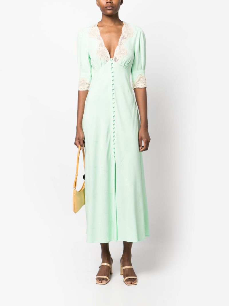 Green Simone Lace-trim Midi Dress