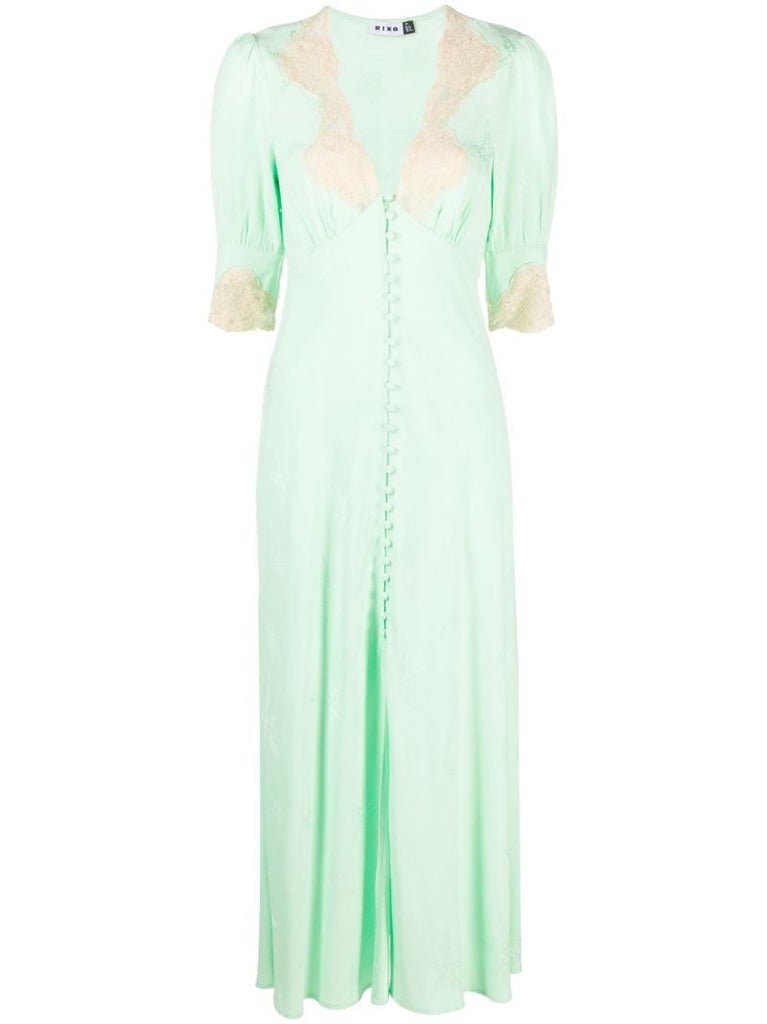 Green Simone Lace-trim Midi Dress
