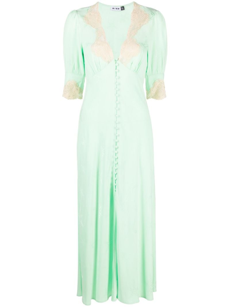 Green Simone Lace-trim Midi Dress