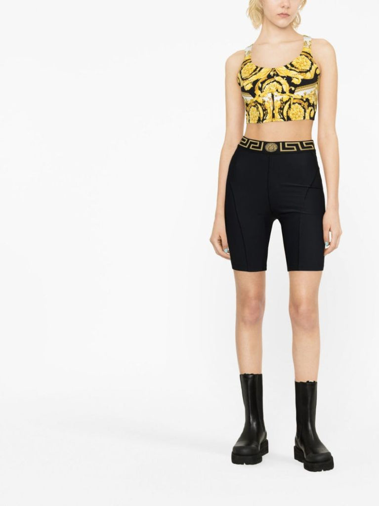 Black Barocco Print Crop Top