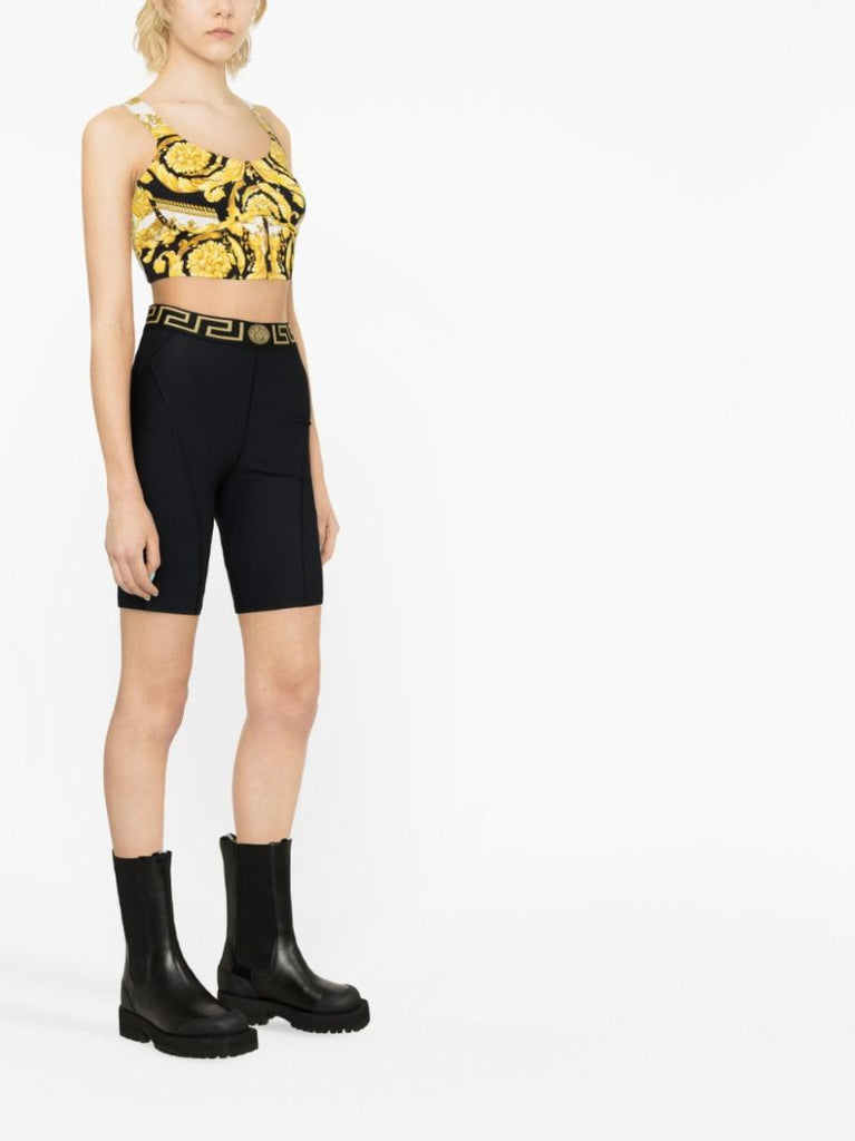 Black Barocco Print Crop Top