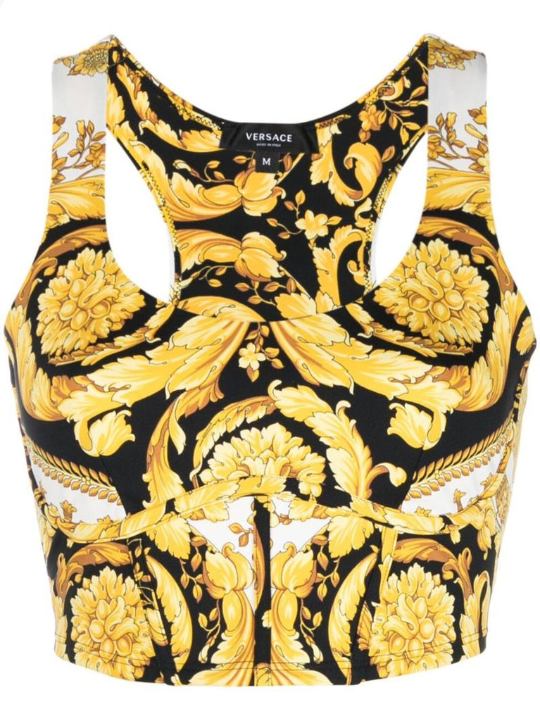 Black Barocco Print Crop Top