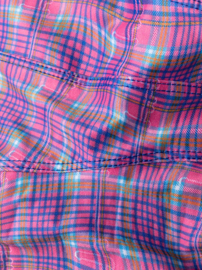Pink Fitted Tankini Plaid Bikini Top