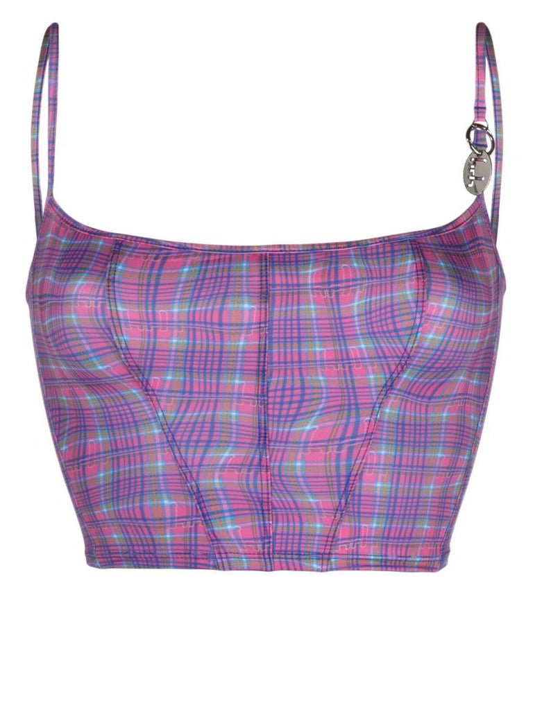 Pink Fitted Tankini Plaid Bikini Top