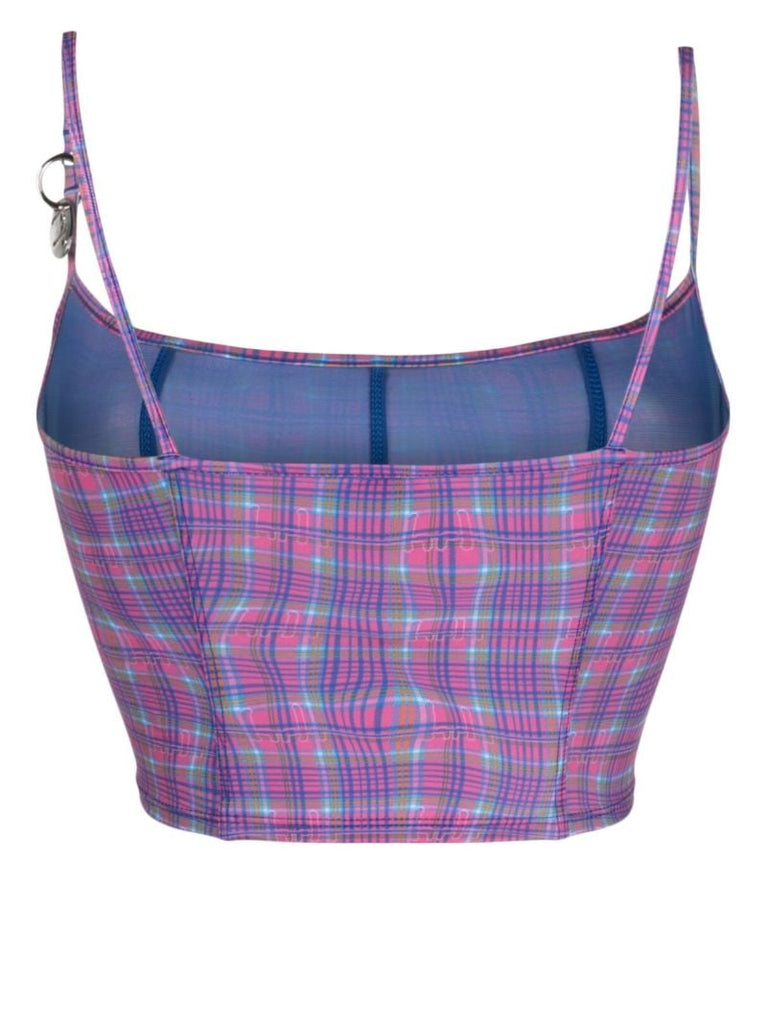 Pink Fitted Tankini Plaid Bikini Top
