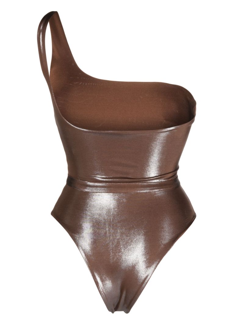 Brown Metallic One-shoulder Swimsuit