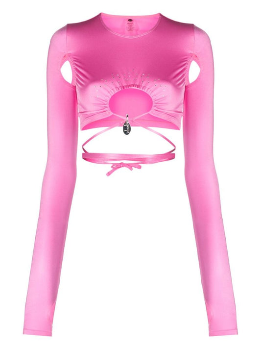 Pink Crystal Cut-out Rash Guard Top