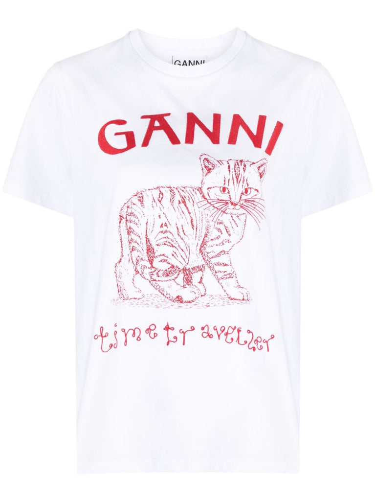 White Future Cat Print T-shirt