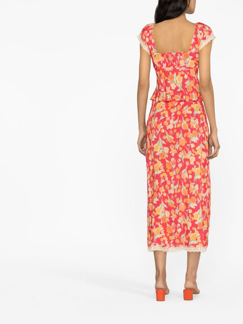 Red Sibilla Floral Print Midi Skirt