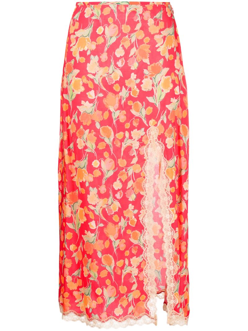 Red Sibilla Floral Print Midi Skirt