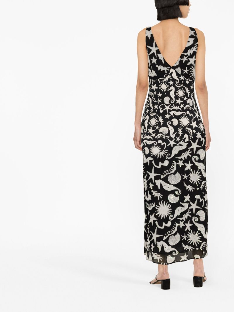 Black Moniq Oceanic Print Midi Dress