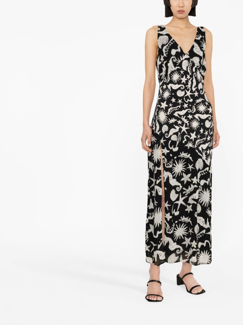Black Moniq Oceanic Print Midi Dress