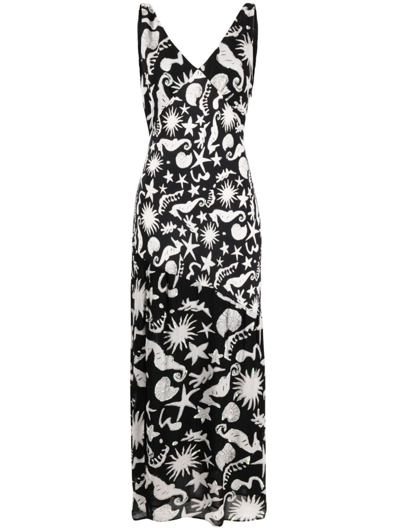 Black Moniq Oceanic Print Midi Dress