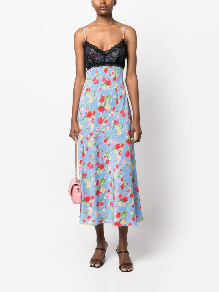 Blue Attiya Floral Print Midi Dress