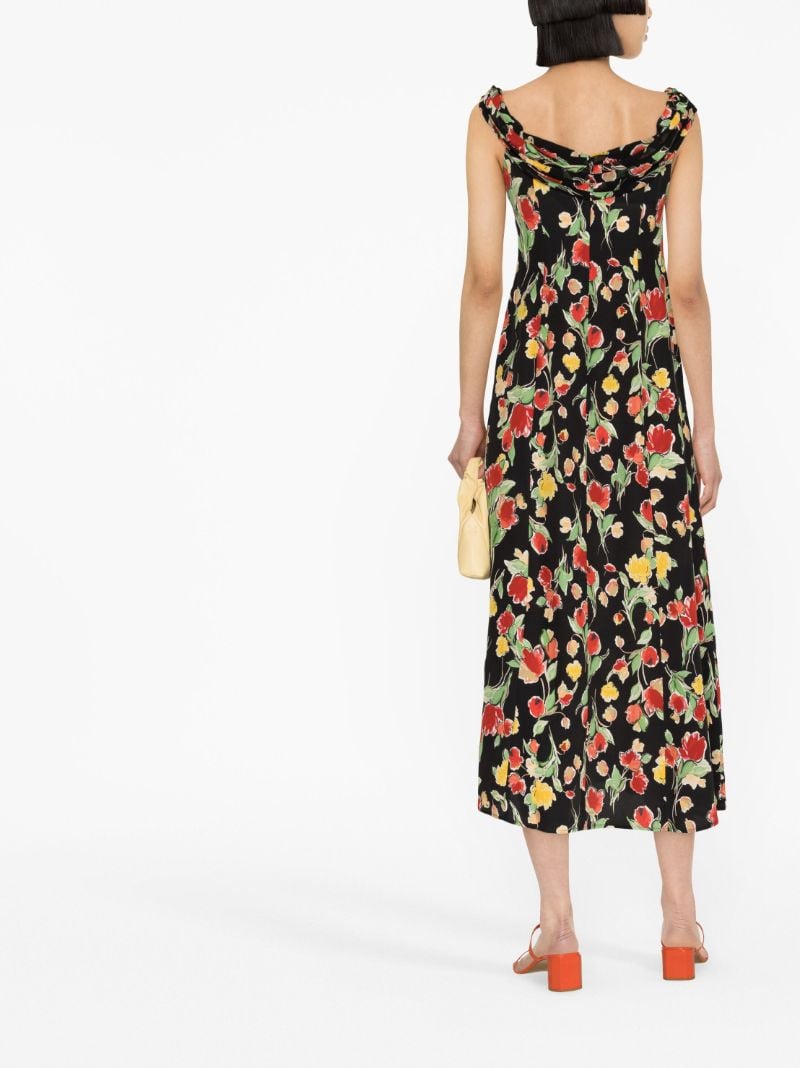 Black Freya Floral Print Silk Bardot Dress
