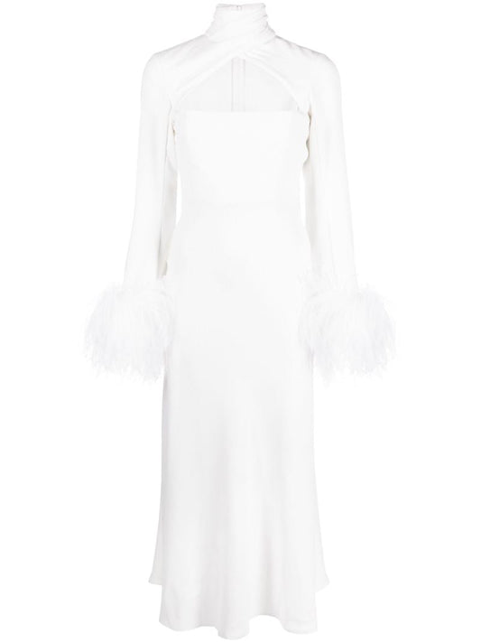 White Odessa Feather Trimmed Dress