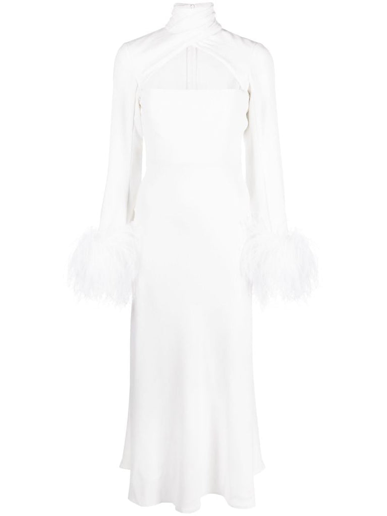 White Odessa Feather Trimmed Dress