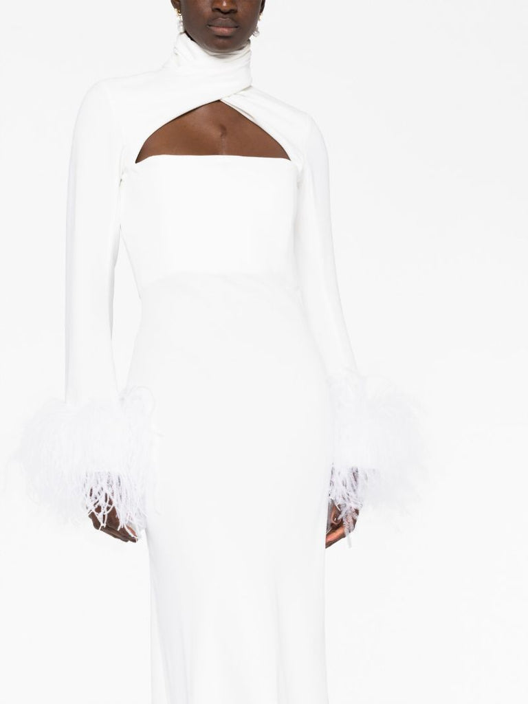 White Odessa Feather Trimmed Dress