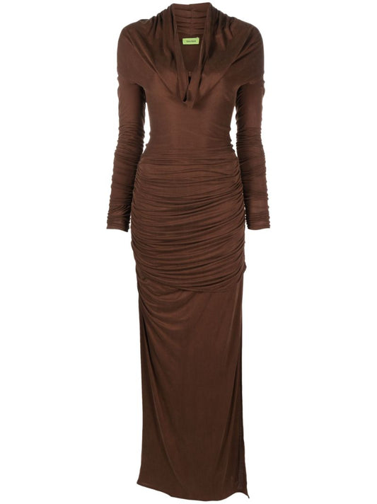 Brown Elos Draped Maxi Dress