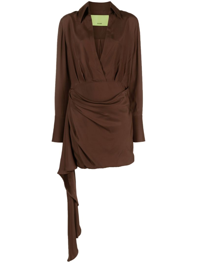 Brown Gravia Asymmetric Mini Dress
