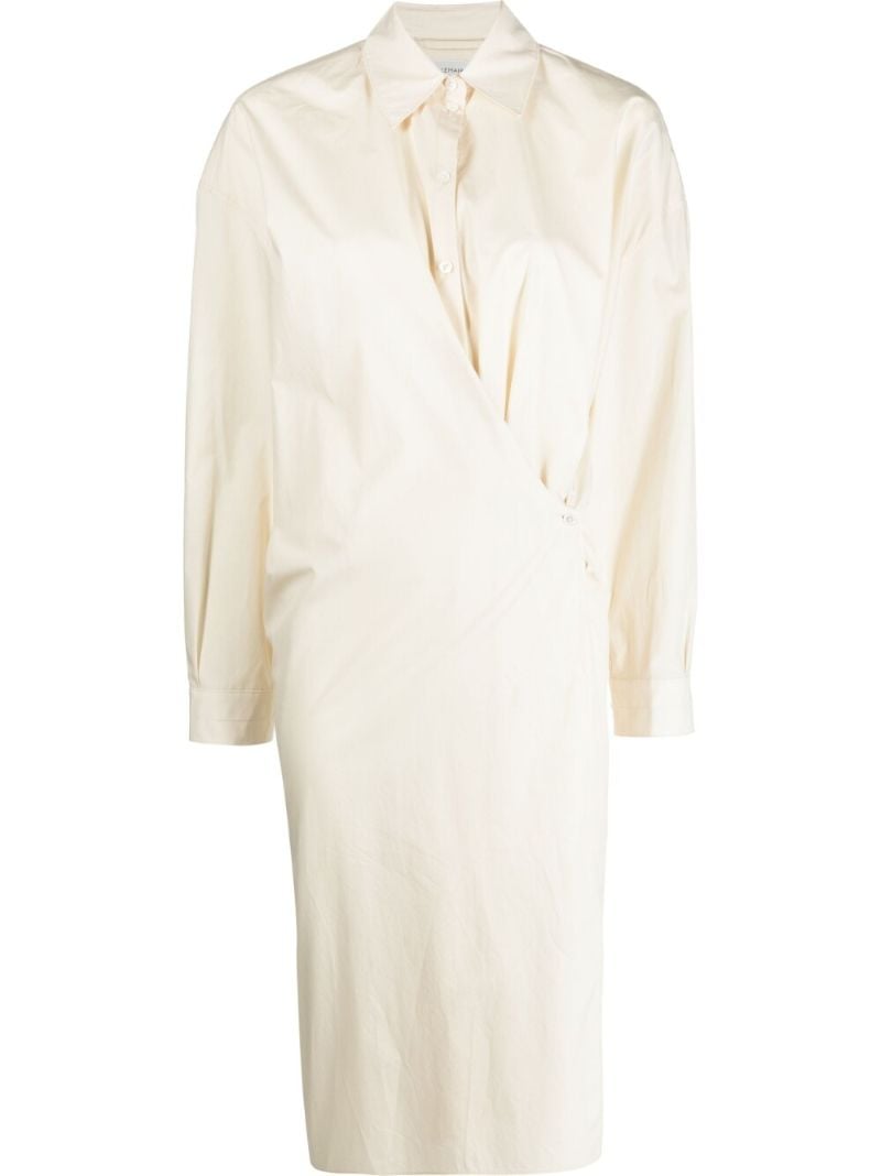 Neutral Draped Cotton Shirt Dress