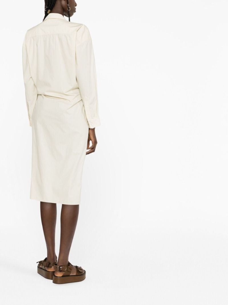 Neutral Draped Cotton Shirt Dress