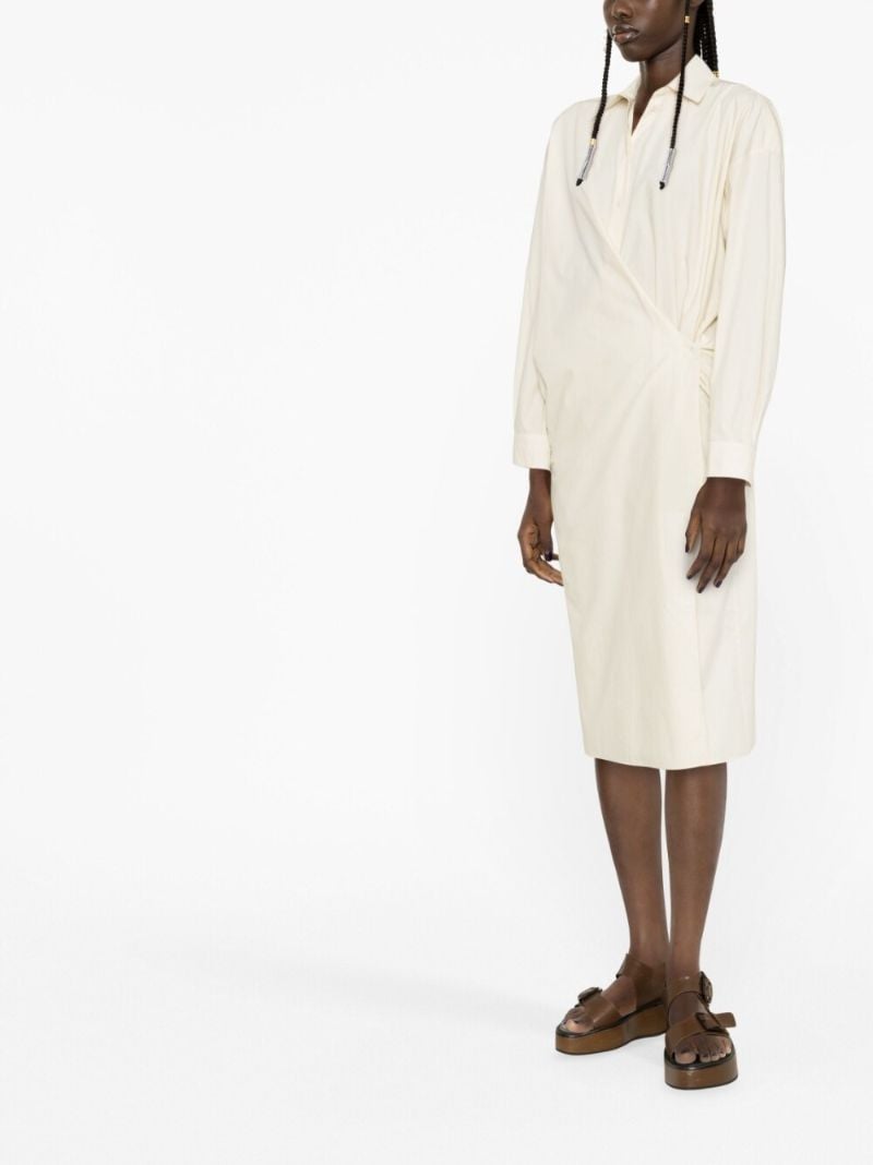 Neutral Draped Cotton Shirt Dress