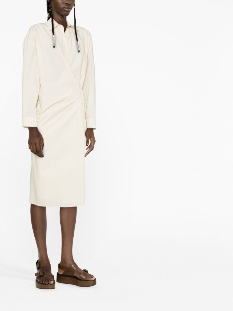 Neutral Draped Cotton Shirt Dress