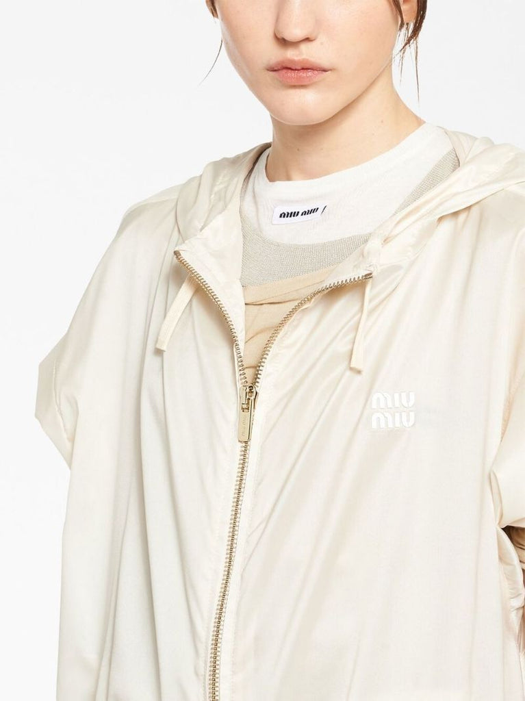 White Silk Metallic Hooded Coat