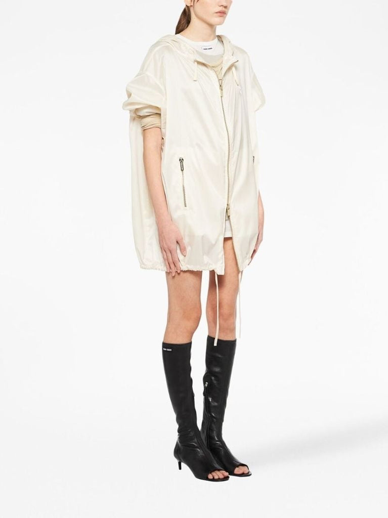 White Silk Metallic Hooded Coat