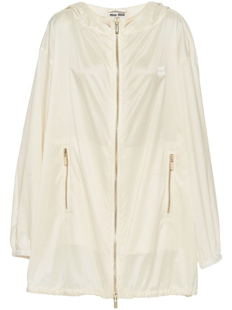 White Silk Metallic Hooded Coat