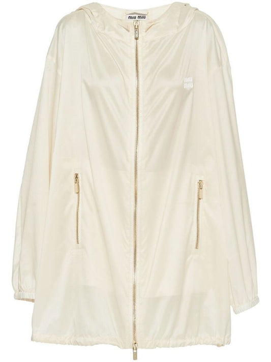 White Silk Metallic Hooded Coat