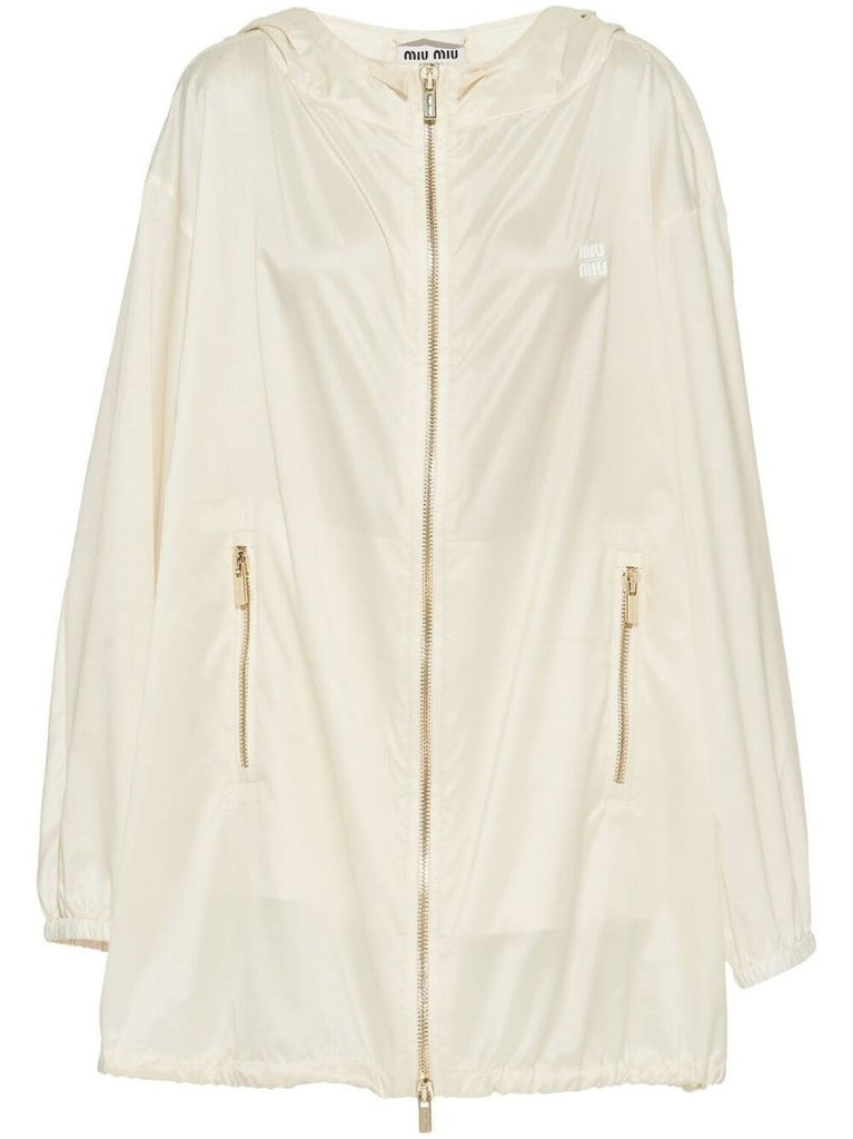 White Silk Metallic Hooded Coat