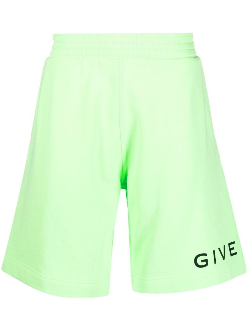 Green Logo Print Track Shorts