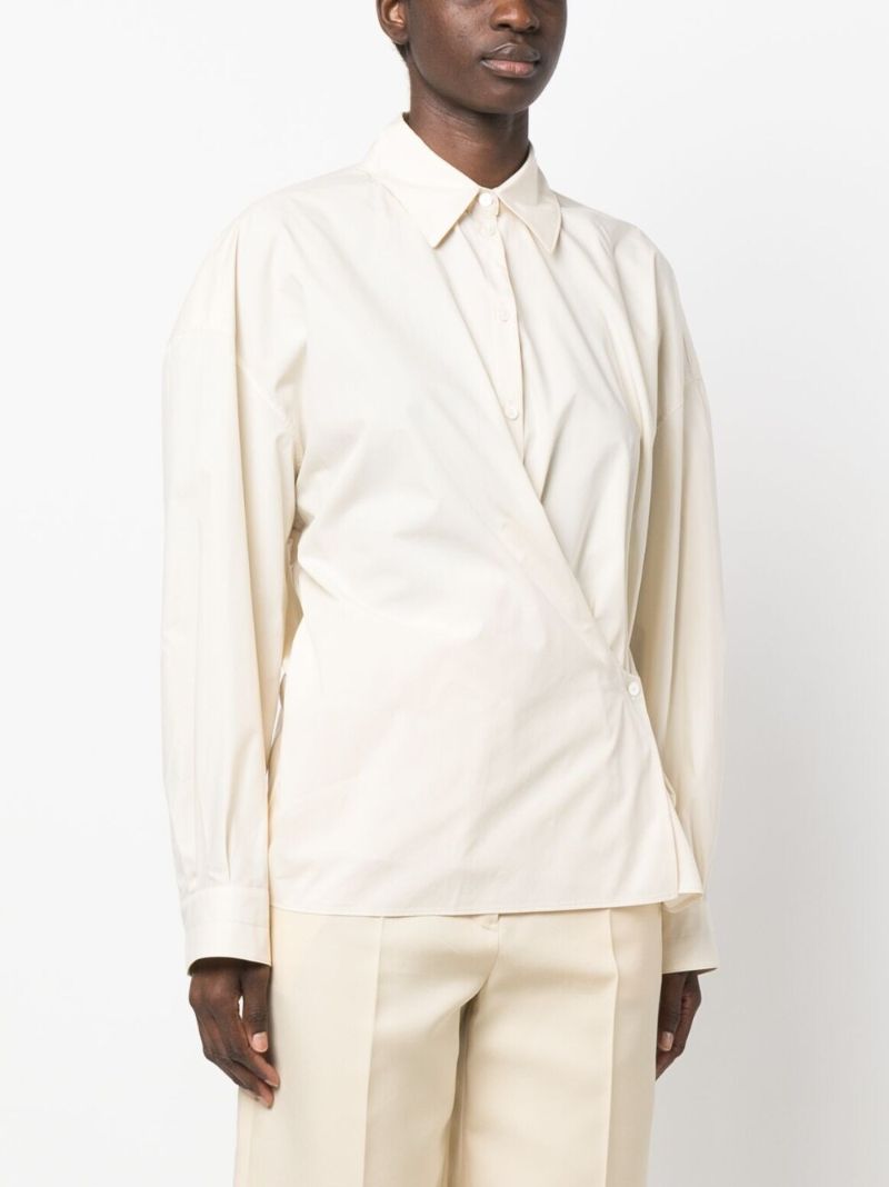 Neutral Draped Cotton Shirt